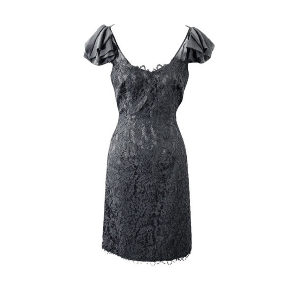 NWT White House Black Market black lace flutter sleeve sheath dress 0 VV24